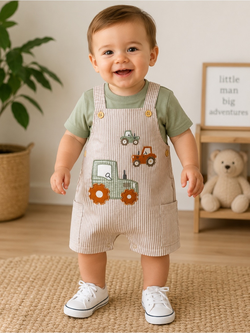 NWT Baby Essentials 2-piece baby boy romper tractor design 24M
